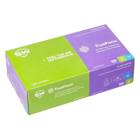 Sw Trueform Trueform, Nitrile Disposable Gloves, 3.1 mil Palm, Nitrile, Powder-Free, L, 100 PK, Royal Blue N301344